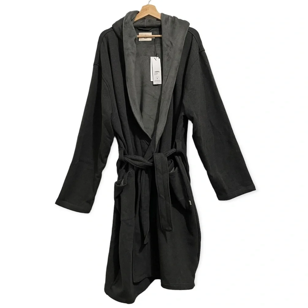 UGG Brunswick Robe Charcoal Gray Plush Hooded Lined Mens Large L XL - Picture 2 of 13